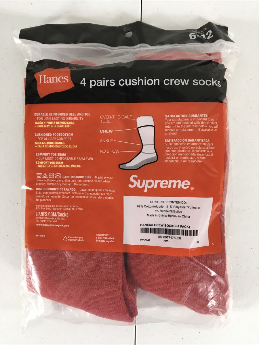 Supreme Hanes Crew Socks 4-Pack - Red - 100% Authentic - | eBay Supreme Hanes Crew Socks 4-Pack - Red - 100% Authentic - | eBay