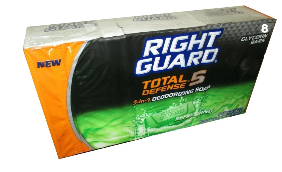 packs of 8 Right Guard Total Defense 5 Refreshing Soap Bars 4 oz each