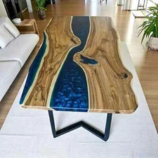 Live Edge Blue Epoxy Resin Dining Table Top Luxury Bar Handmade Home Decors Arts