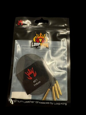 LOOP KING Leather Shoe Laces Gold Aglets for Trainers GREY 45