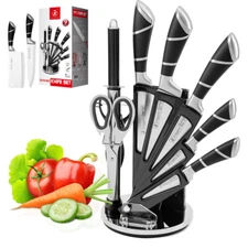 Kitchen Knife Set 8-Pieces Non-Stick Coated Chef Knives Block Set with Sharpener