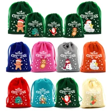 10pcs Christmas Bags with Drawing Small Candy Gift Bag Pouch Xmas Packaging Bag