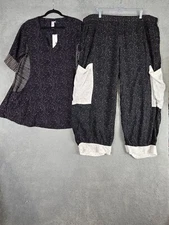 Womens Oversized Pant Set Top M Pants 1X Black White Polka Dots Boho Baggy