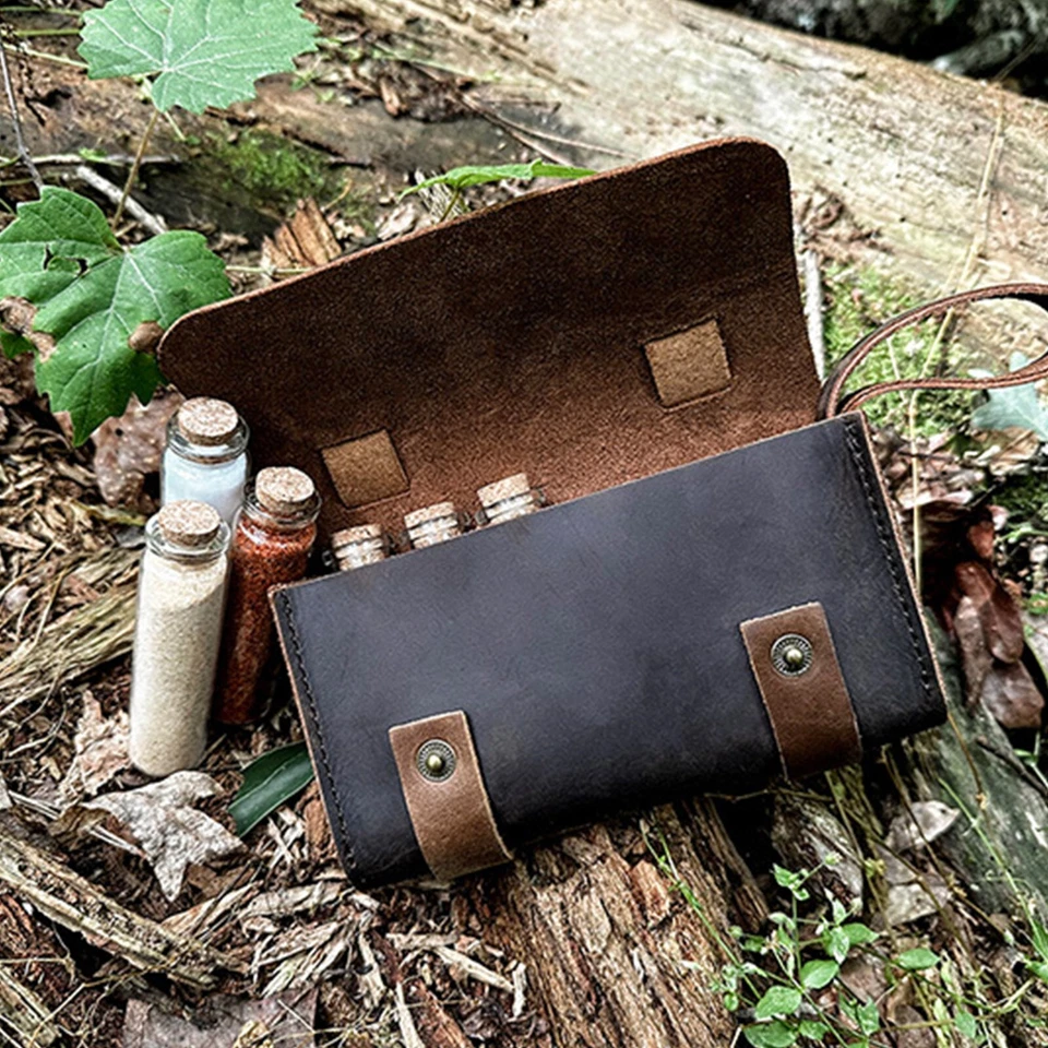 Ruck & River Leather Spice Holder Kit w/ 6 Jars Travel Spices Pouch Camp Cooking - Image 3 of 4