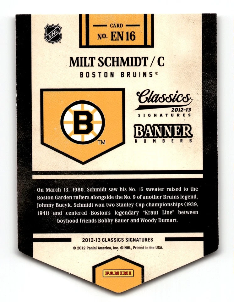 Milt Schmidt 2012-13 Panini Classics Signatures Banner Numbers #EN16 Boston - Image 2 of 2