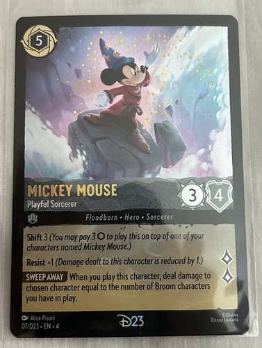 2024 DISNEY D23 EXPO LORCANA MICKEY MOUSE PLAYFUL SORCERER PROMO CARD Mint & Pin - Picture 4 of 6