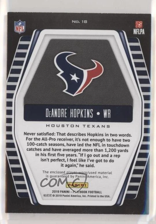 2019 Panini Playbook Hot Routes Prime /99 DeAndre Hopkins #18 - Image 2 of 2