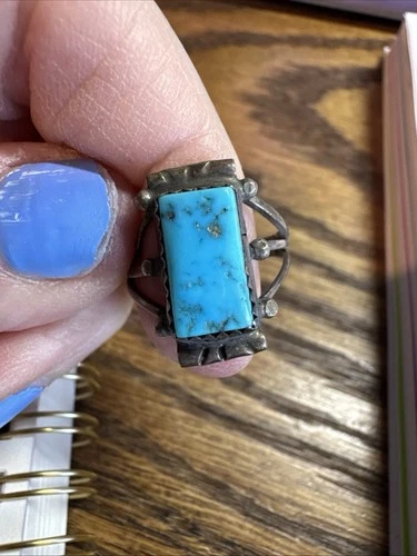 Coin Silver Turquoise  Costume Jewelry Ring  Vintage Size 6
