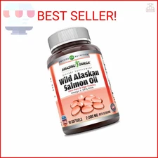 Amazing Omega Wild Alaskan Salmon Oil 2000mg Per Serving Softgels Supplement (90