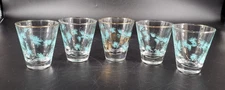 VTG Libbey David Douglas (5) Turquoise Gold Pinecone Lowball Glasses 6 oz. READ