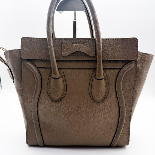 Celine Luggage Micro Tote Handbag Leather Beige Women Used Authentic - Afbeelding 4 van 11