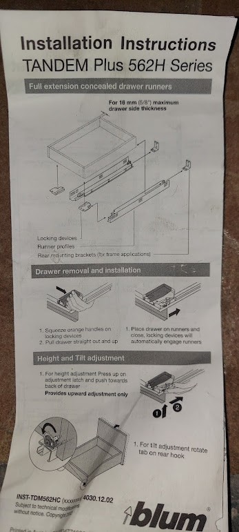 1 Pair Blum 15" Self-Close Undermount Drawer Slides 562H Tandem Left & Right