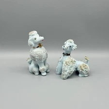 1950s Lipper & Mann Blue Gold Spaghetti Poodles Mid Century Pair Figurines