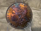 1884 O Morgan Silver Dollar SuperbGem BU Proof Like Monster Rainbow Toning #2779