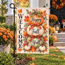 Welcome Happy Fall Y all Garden Flag, Pumpkin Stack Fall Yard Flags Autumn