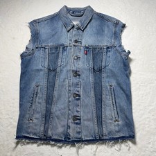 Levi's Altered Trucker Denim Vest Cutoff Sleeves Womens M Jean Jacket Raw Hem