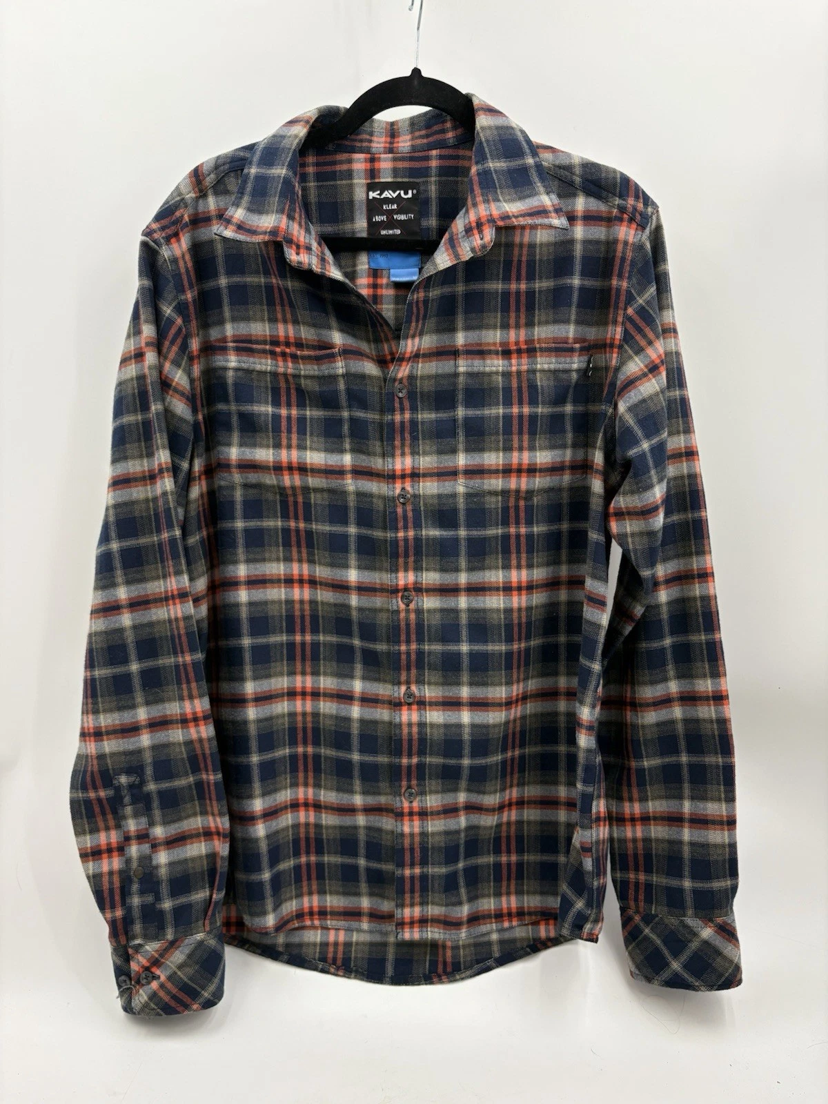 Kavu Shirt Mens Medium Blue Plaid Button Up Long Sleeve Flannel Outdoor