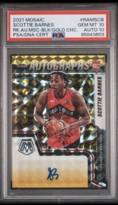 Scottie Barnes 2021-22 rc Mosaic Black Gold Choice Auto /8 Psa 10 