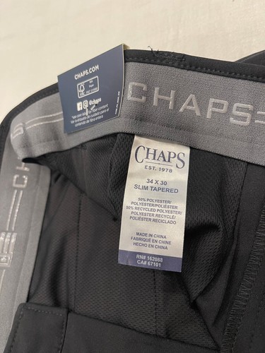 Chaps Mens Chino Performance Pants Slim Tapered Fit 34X30 Black W34L30 New - Picture 13 of 13