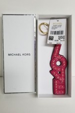 Michael Kors Fuscia Pink Studded Leather LOVE Keychain Purse Charm NWTIB