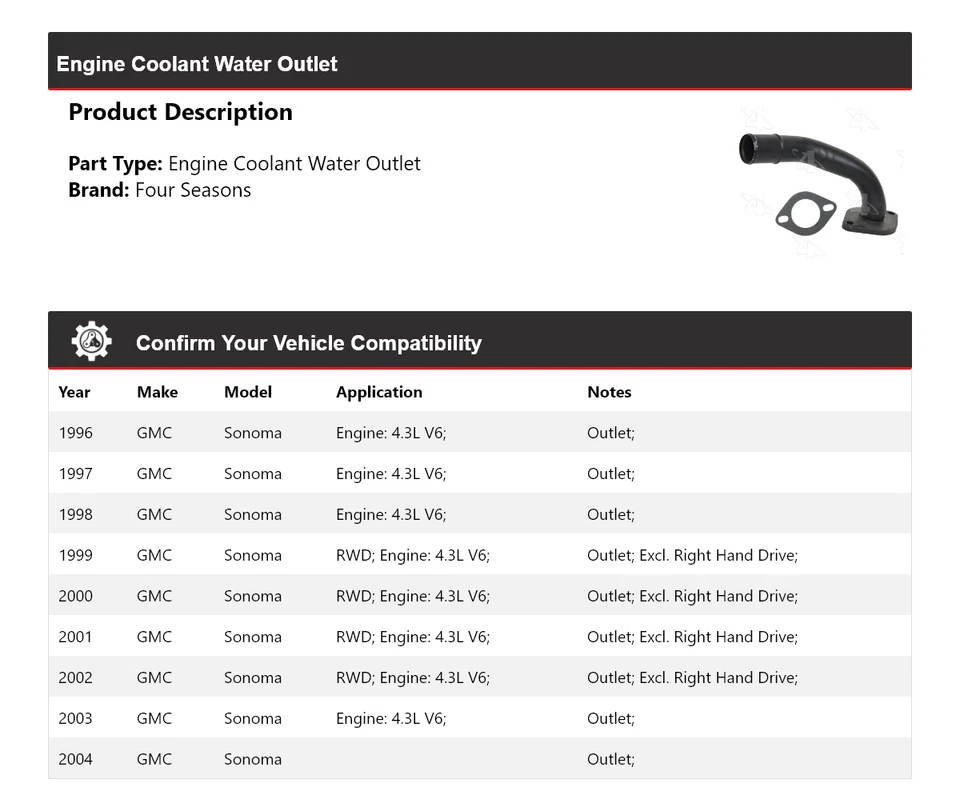 Salida de agua refrigerante motor GMC Sonoma 1996-2004 4 estaciones 1997 1998 1999 Foto 2 de 4