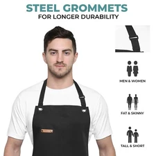Chef Apron, Adjustable, Professional Grade, 100% Polyester, Kitchen, BBQ, Black