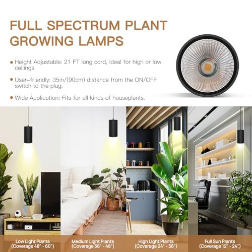Hanging Grow Lights,Plug in Pendant Light for Indoor Plants,Full Dark Black - Bild 6 von 7