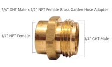 Garden Hose Fitting 3/4" Male GHT to 1/2" Female NPT Pipe Brass Adapter