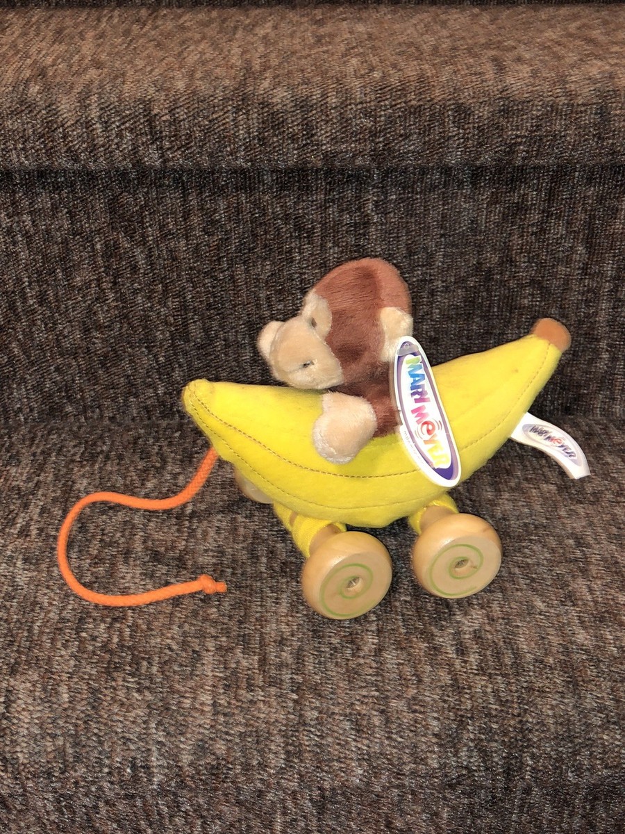 Mary Meyers Monkey Yellow Banana Plush & Wood Pull Baby Toy Car