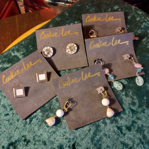 Cookie Lee Earrings 5 pair crystal rose quartz mother of pearl new - Picture 2 of 9
