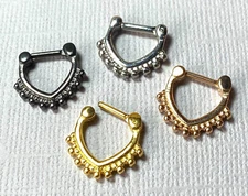 1pc 100% SURGICAL STEEL Triangle Shape Septum Clicker Beaded Nose Ring 14g 16g