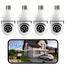 4PC Wireless Light Bulb Security Camera 2.4G WiFi Outdoor Home Bulb Camera 1080P