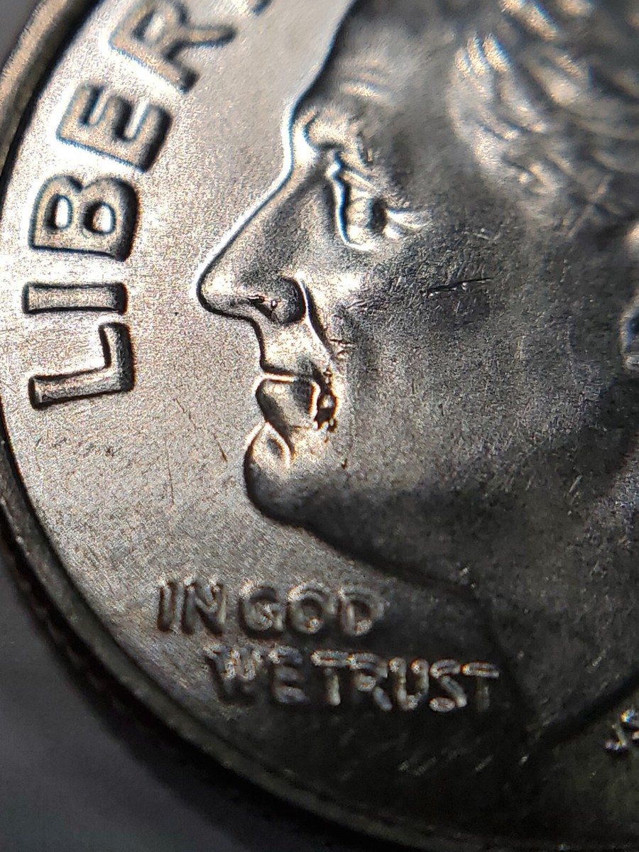 2022 P drooling die chip error and die crack Roosevelt dime