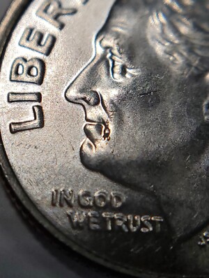2022 P drooling die chip error and die crack Roosevelt dime