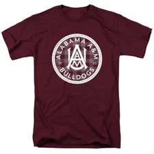 Alabama A&M University Adult T-Shirt Plaid Badge, Maroon, S-3XL