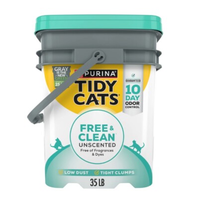 Purina Tidy Cats Free & Clean Unscented Cat Litter,Scoopable,Low Dust,35 lb.Pail