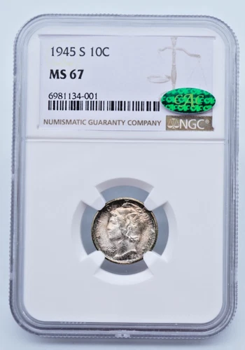 1945 S Mercury Silver Dime NGC & CAC MS 67  - C1916