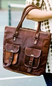 Sac à bandoulière en cuir véritable pour femmes 16"