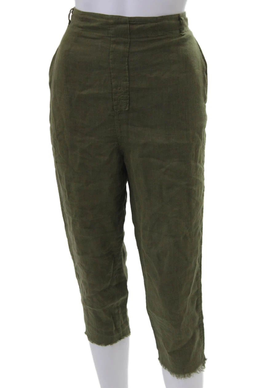 Jaga Womens Cropped Capri Pants Army Green Linen Size 1