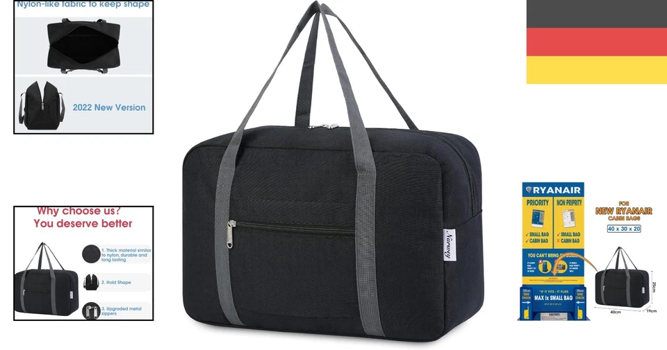 Handgepäck Tasche, Reisetasche, Weekender, Klein, , Damen, Herren, schwarz - Bild 2 von 4