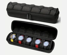 5-Compartment Portable Watch  box - With Handle, Flip-Top Lid, and Soft Lining