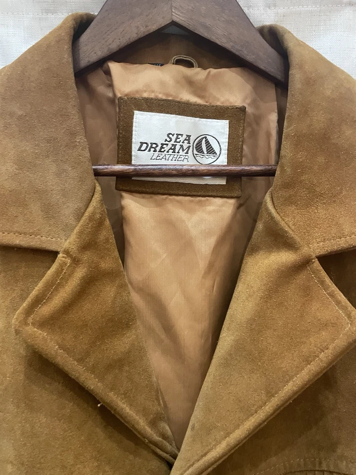 Vtg Sea Dream Brown Suede Fringe Jacket XL Oversized Cowgirl Men Boho Hippie 70s - Image 3 of 4