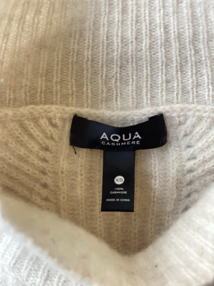 Suéter Aqua Cashmere Para Mujer XS Beige Cuello Simulado Pullover 100% Cachemira Foto 3 de 4