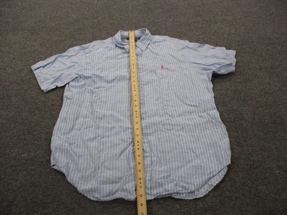 Ralph Lauren Shirt Mens XL Blue Striped Linen Classic Pony Golf Preppy Beach - Image 3 of 4