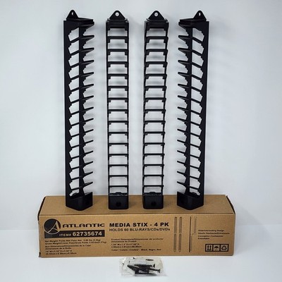 Atlantic Media Stix 4 Pack Wall-Mounted Interlocking Storage Holds 60 CDs DVDs