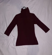 Boohoo Burgundy Ribbed Turtleneck Sweater Top Three Quarter Length Sleeves UK 10