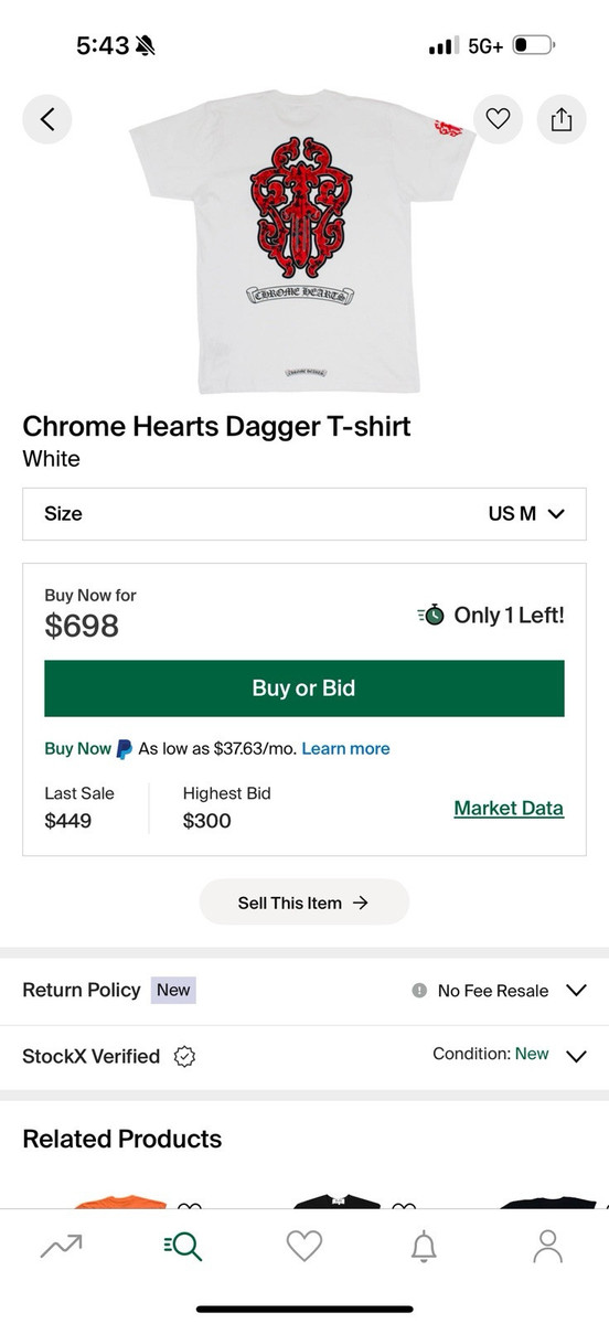 【Chrome Hearts】Dagger T-shirt★半袖Tシャツ★White Chrome Hearts American Flag Dagger T-shirt white