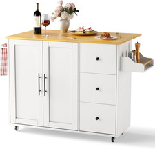 Kitchen Island on Wheels with Storage-Multifunctional Kitchen Island Cart with D