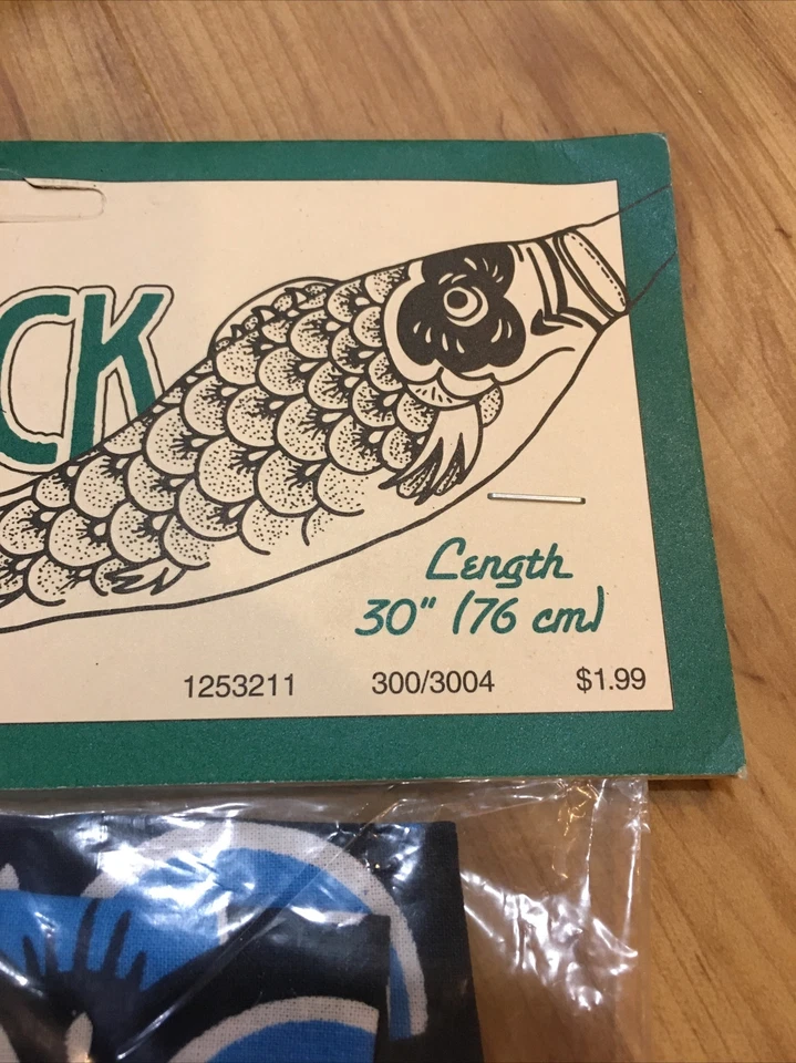 De Colección Pier 1 Importaciones Peces Windsock 30" Azul/Negro/Blanco Nuevo de Lote Antiguo 100% Algodón Foto 3 de 4