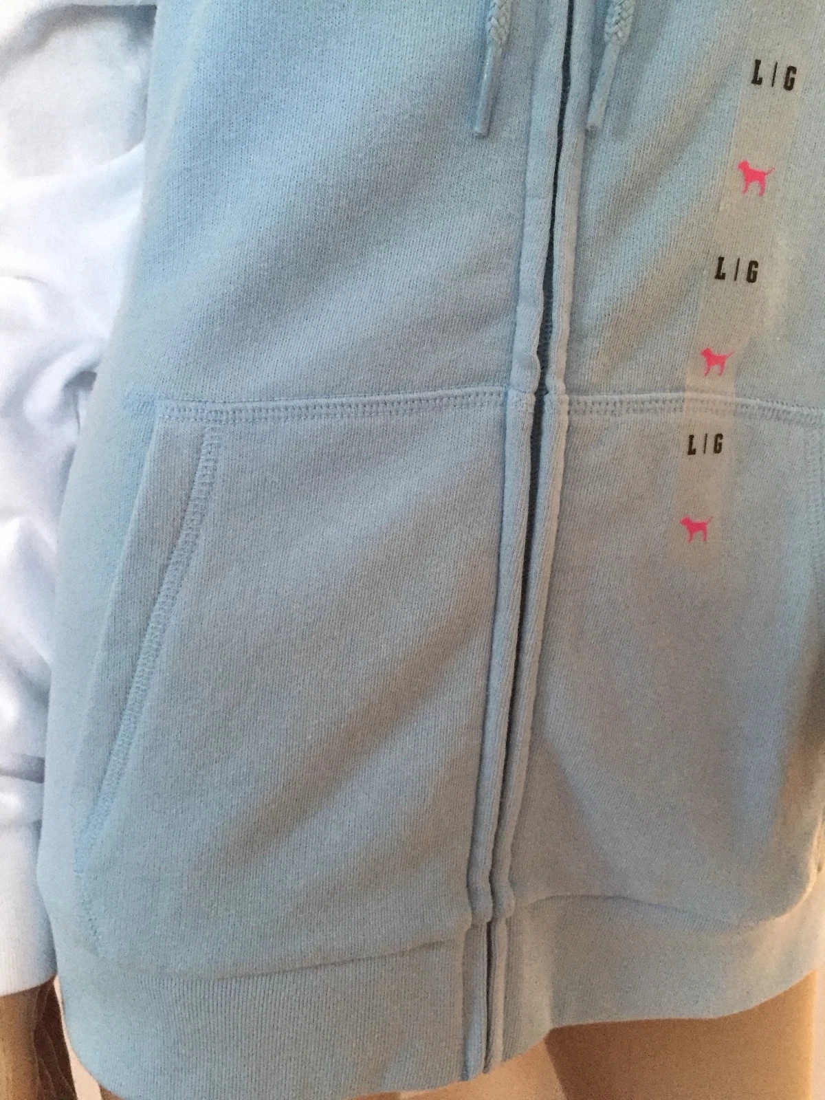 UNDERCOVER Felpa con cappuccio Victorias's Secret ROSA perfetta cerniera intera grande giacca blu bianca